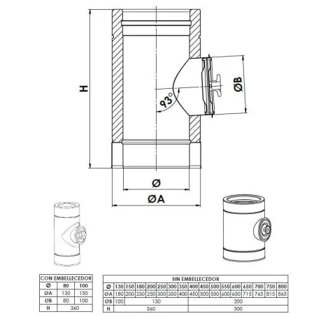 plan élément d'inspection 200 Pa - conduit de fumée double paroi isolé