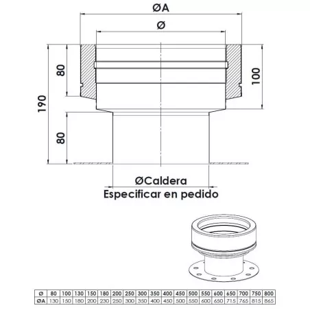 plan raccord bride vers DW - conduit de fumée double paroi isolé