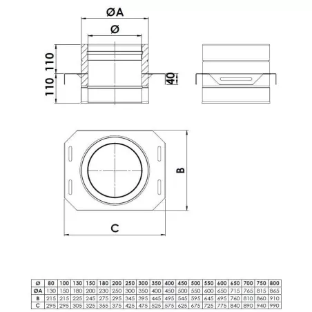 plan plaque de support réglable - conduit de fumée double paroi isolé