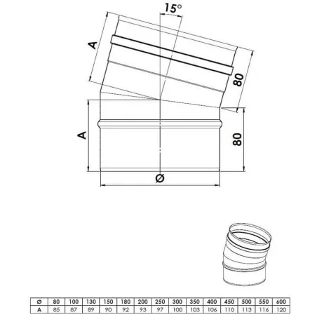 plan coude 15 - conduit de fumée simple paroi