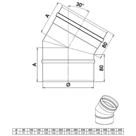 plan coude 30 - conduit de fumée simple paroi