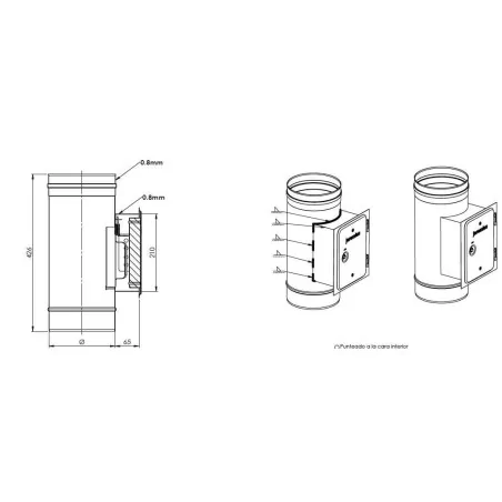 plan élément trappe de visite rectangulaire - conduit de fumée simple paroi