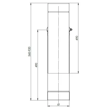 plan élément droit réglable 560-920 mm - conduit de ventilation haute simple paroi