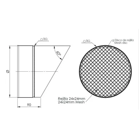 plan sortie sifflet grille - conduit de ventilation haute simple paroi