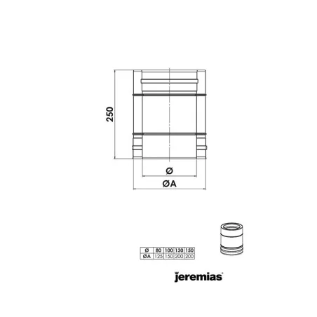 plan élément droit 250 mm - conduit de fumée concentrique pour poêle à pellet