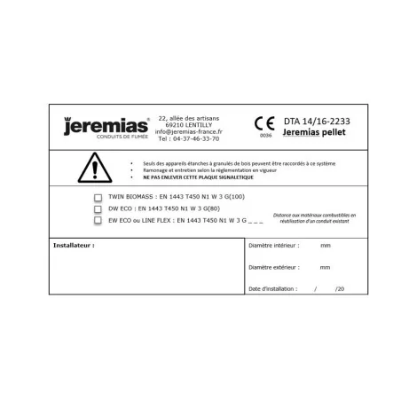 étiquette signalétique PELLET - accessoire conduit de fumée