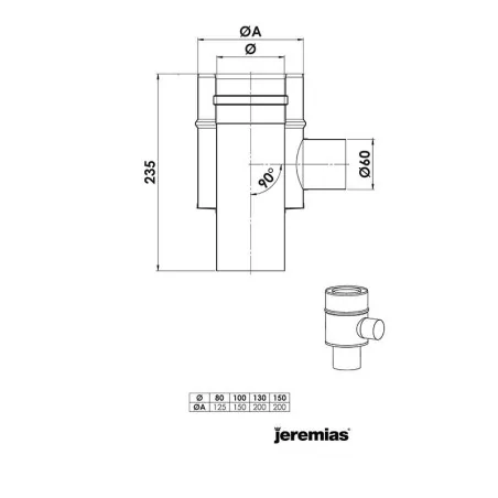 plan té raccord poêle fumées mâle air 60 femelle noir - conduit de fumée concentrique noir poêle à pellets